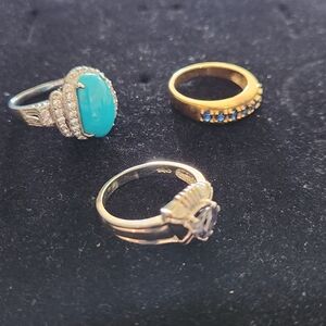 Clearance Sale! Iolite, Turquoise And Blue Gemstone Rings In 925 Silver. Size 10